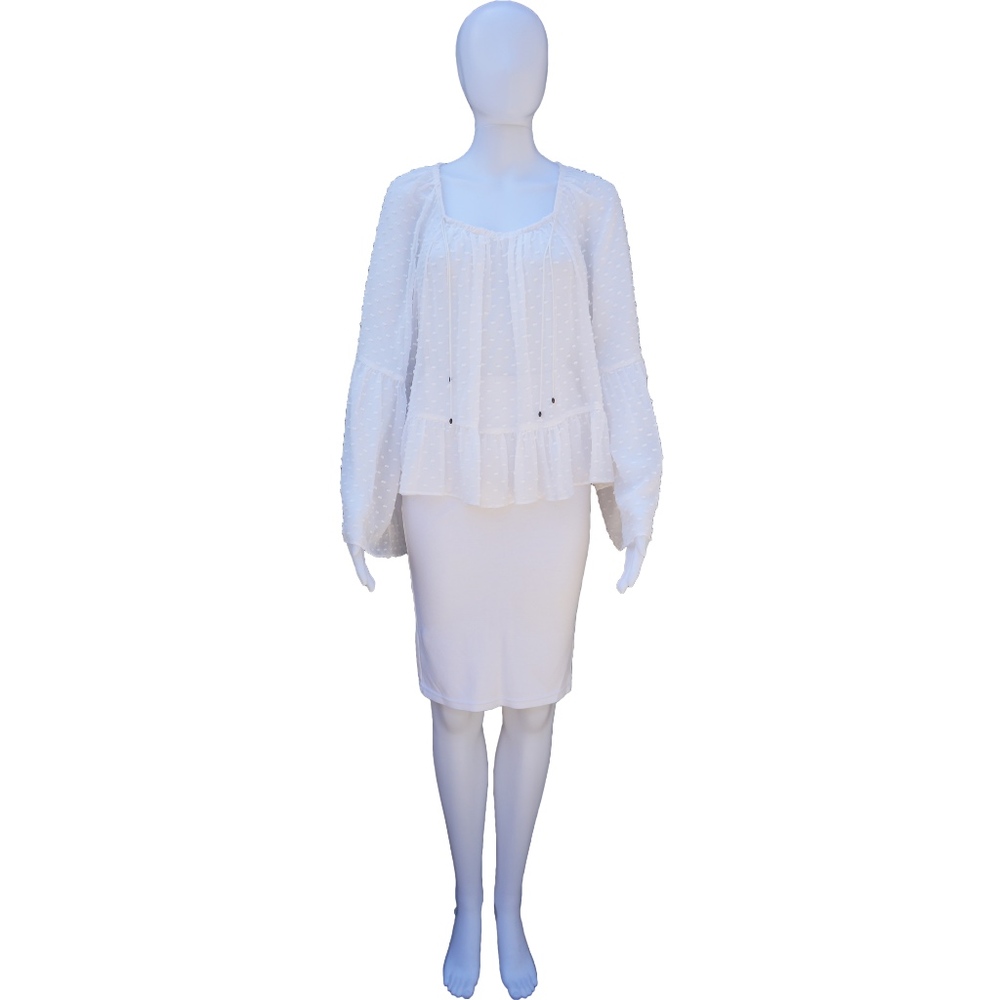 ULLA JOHNSON WHITE SWISS DOT PEASANT SHIRT
